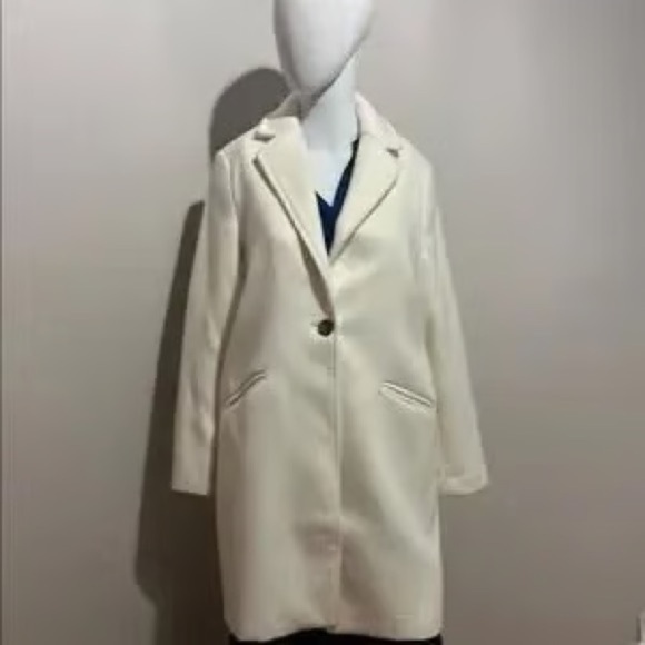 H by Halston Cream Trench Oversized Wool Blend Coat - Picture 1 of 5